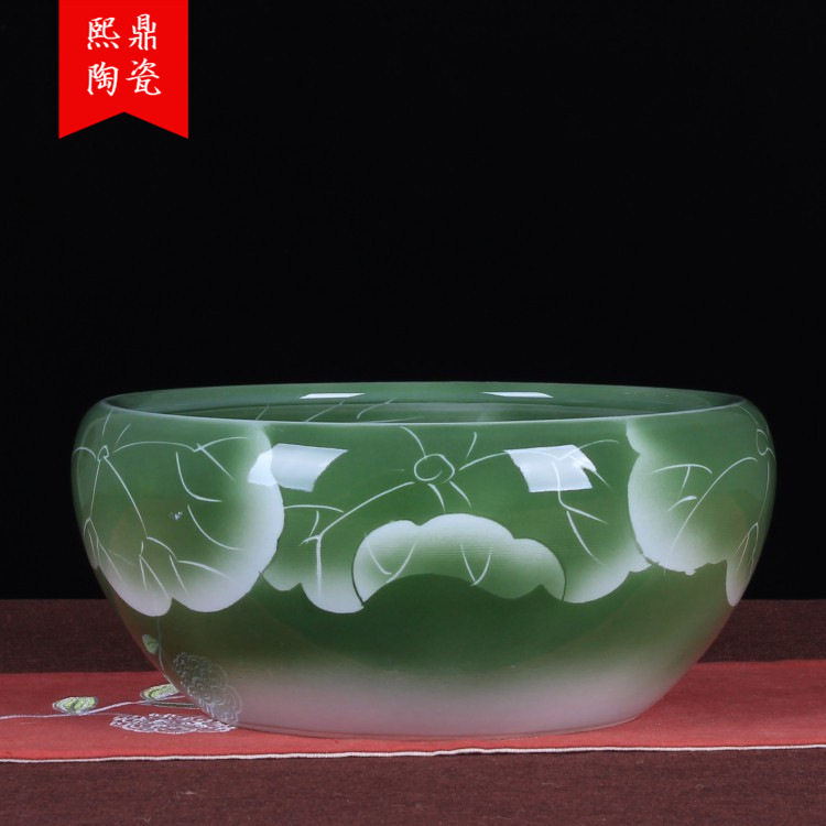 陶瓷鱼缸精美颜色釉手绘雕刻水仙乌龟盆创意陶瓷装饰品桌面摆件