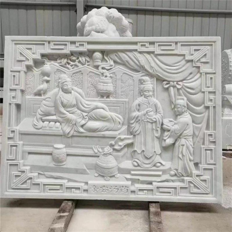 石雕汉白玉花开富贵牡q丹花浮雕大理石石头庭院墙壁画影壁地雕装