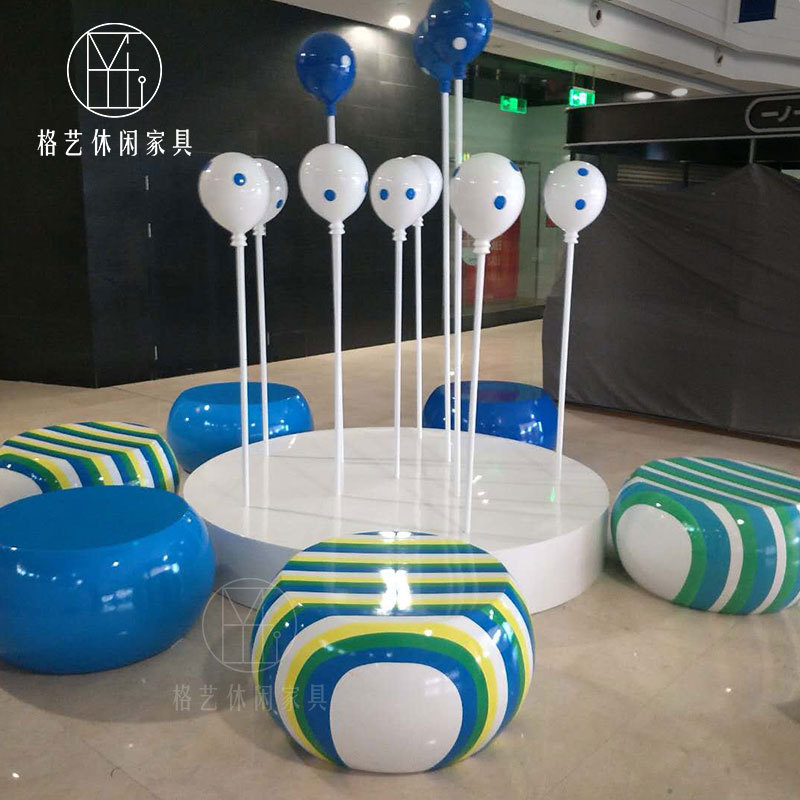 玻璃钢气球摆件椭圆坐凳斜口花盆