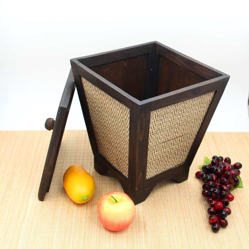东南亚家居用品 泰式酒店竹编垃圾桶 木制有盖垃圾桶 干花置物桶