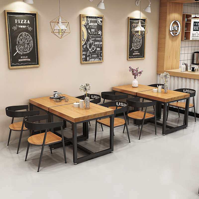 工业风食堂餐桌椅网红奶茶店小吃店餐饮店双人正方形小方桌椅组合