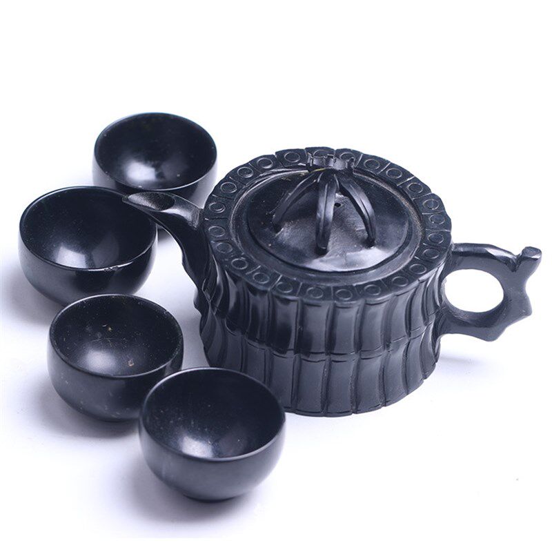 蓝田墨玉黑绿玉喜p上眉梢茶壶 橄榄石祁连玉墨玉茶具