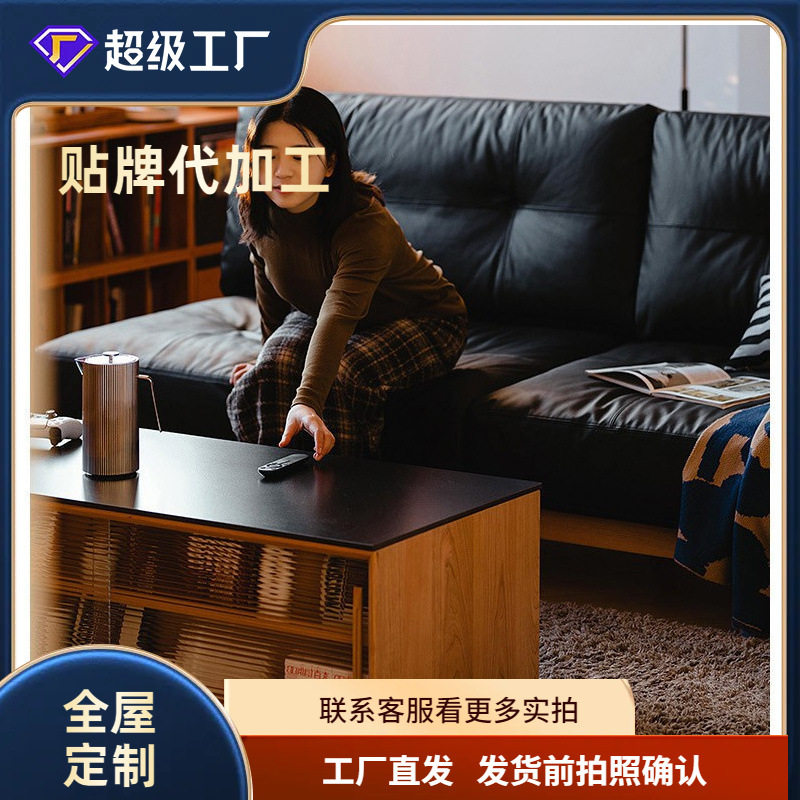 绵延真皮沙发去客厅日式实木直排沙发书桌一体北欧樱桃木沙发