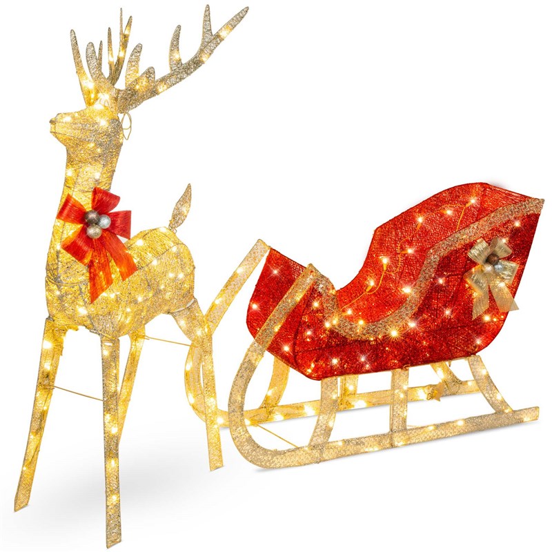 三只麋鹿拉雪橇家庭组商场橱窗圣诞装饰品摆D件Deer pulled sled