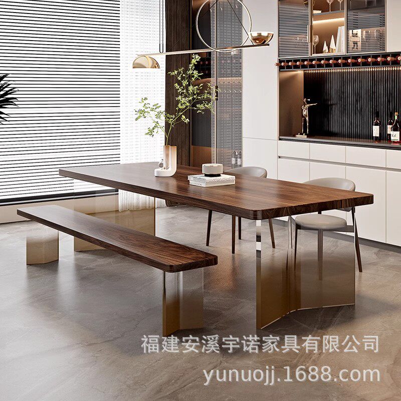 南美胡桃木客厅餐桌全实木长方形悬浮亚克力家用简约现代大板桌