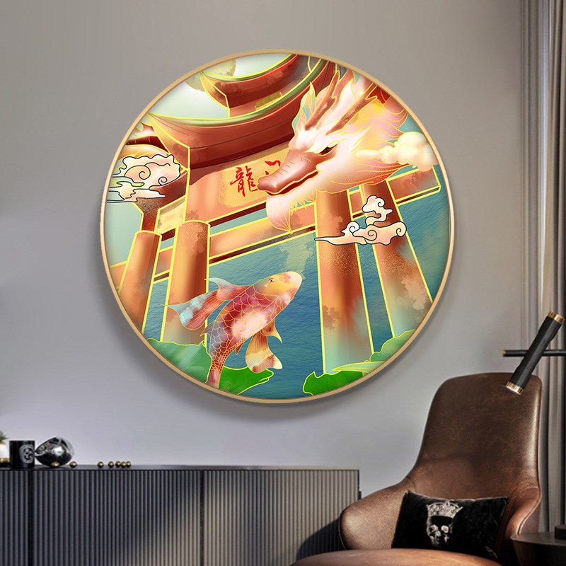 鱼跃龙门装饰f画金榜题名学生励志壁画鲤鱼跳龙门挂画旗开得胜祈