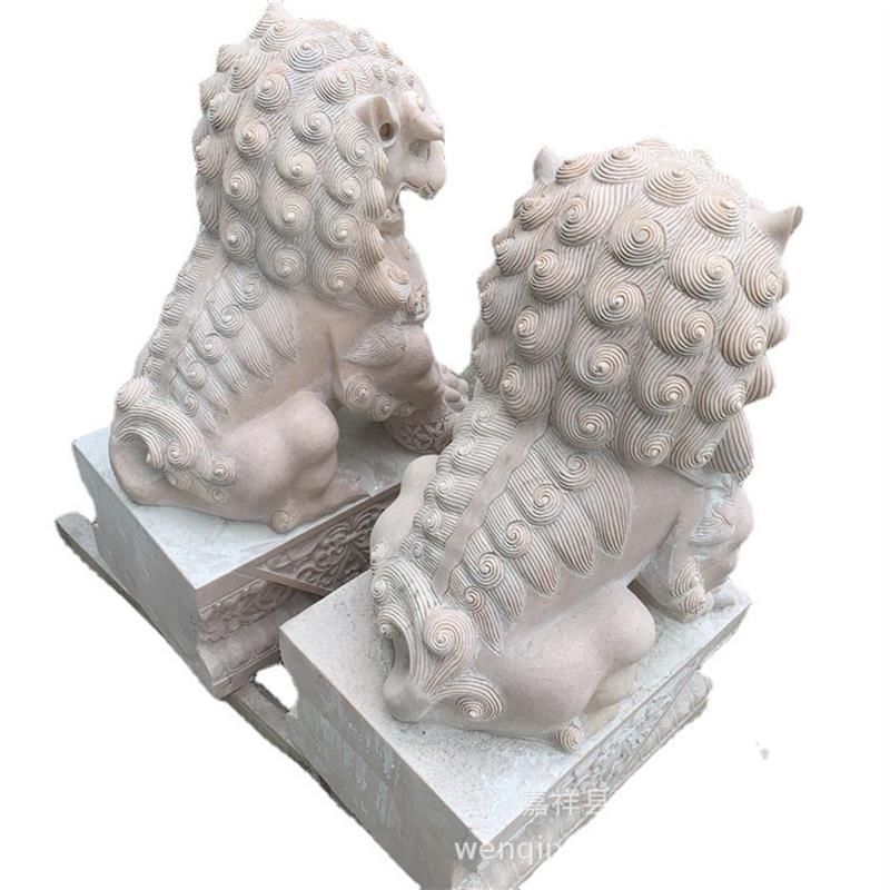 制作公司入口石灰岩石狮子 石雕麒麟 貔貅摆件欢迎选购