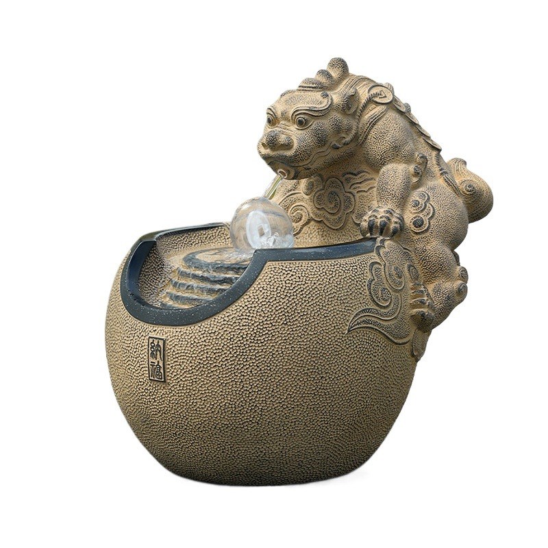 貔貅水晶球流水i摆件循环水 时来运转客厅招财风水轮生财桌面喷泉
