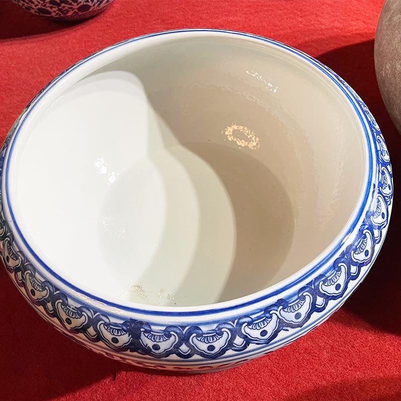 花盆古典青花鱼缸水培盆大口径圆形陶瓷水浅盆铜钱草一叶睡莲盆缸
