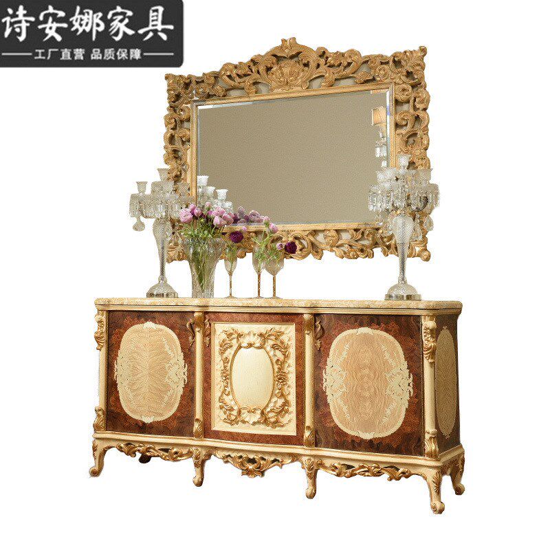 欧式纯实木雕花餐边柜别墅餐z厅储物柜玄关柜展示柜餐边镜组合