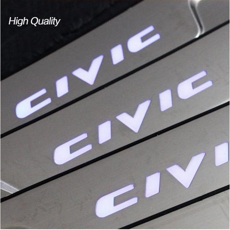 适用于12-16 civic 思域不锈钢带灯门槛条迎宾踏板 scuff plate
