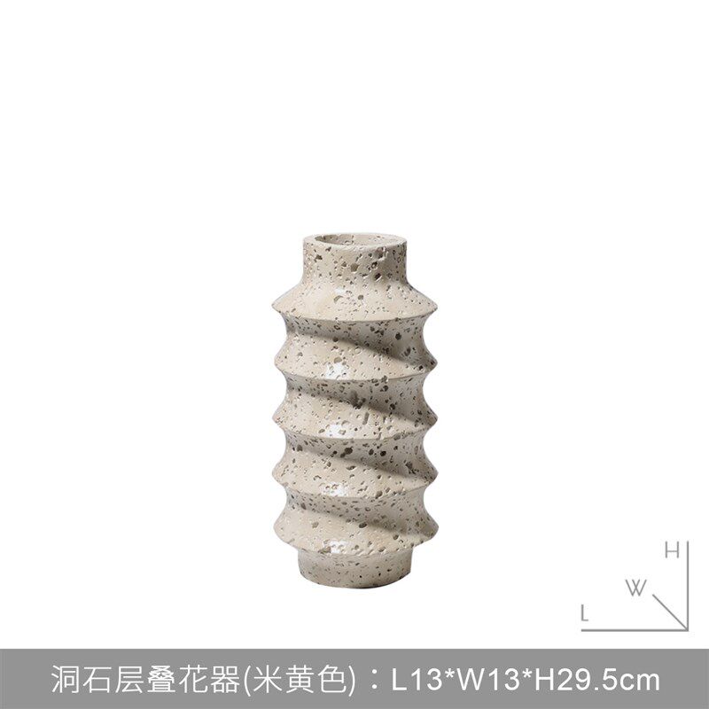 现代简极轻奢洞石花瓶装饰品家居茶几创意艺术插花器样板房间摆件