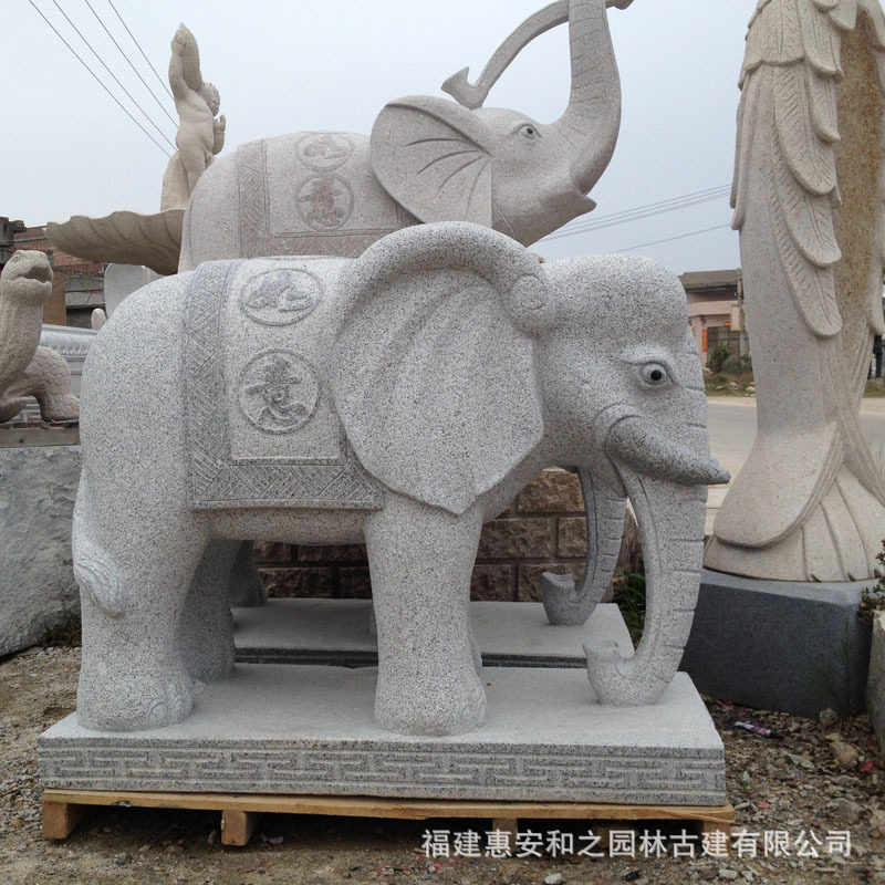 惠安石雕大象厂家加工花岗岩石雕大象低鼻象翘鼻象做工细致