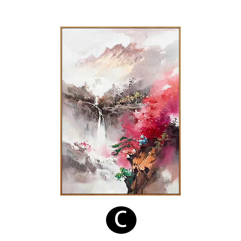 新中式油画纯手绘M山间清流风景画现代客厅玄关装饰画走廊过道挂
