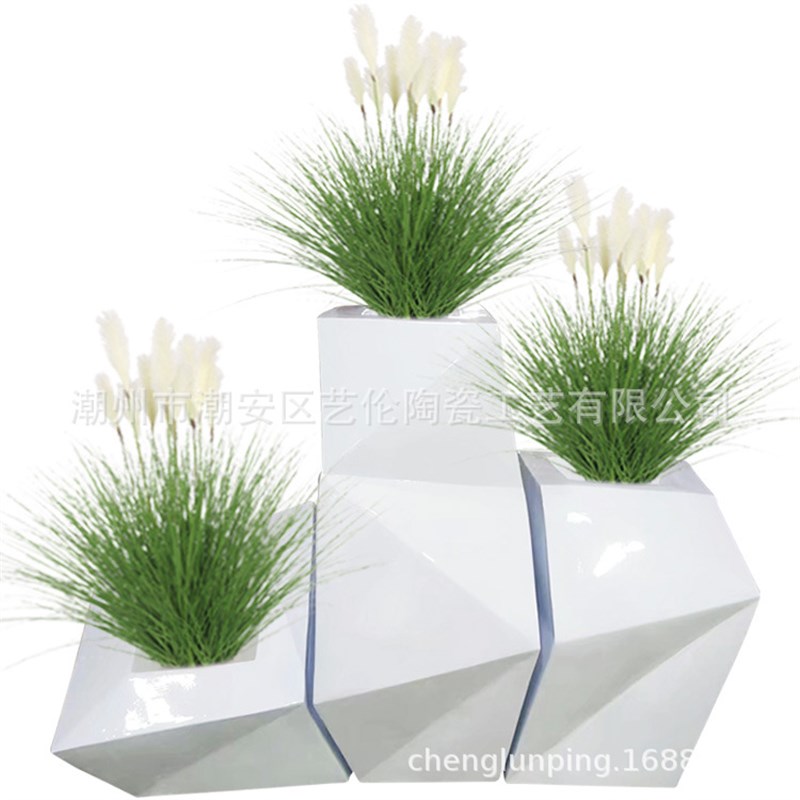 新款上架简约纯色砂岩组合花盆售楼处客厅商场装饰摆件落地大花瓶