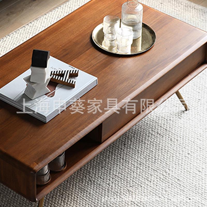 北欧实木茶几现代简约轻奢金属抽屉茶几小户型不锈钢创意家具茶几