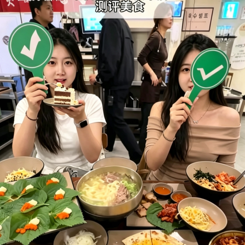 旅游拍照对错举手牌美食测评拍照