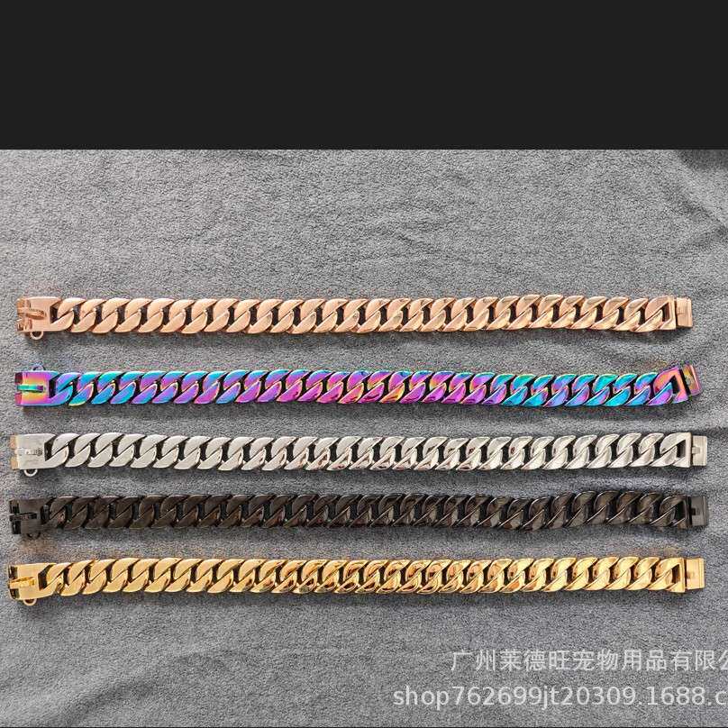 现货不锈钢铸造金色狗项圈32mm加粗狗链恶霸法斗大型犬钛钢狗项圈