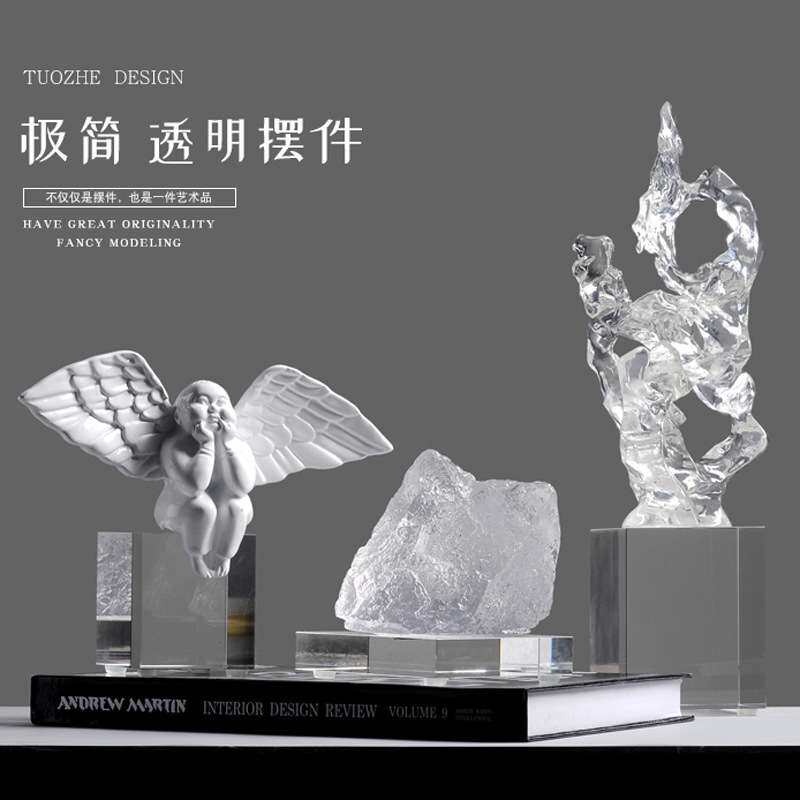 水晶假山新中式创意可爱胖天使小孩摆件客厅桌面树脂玄关软装饰品