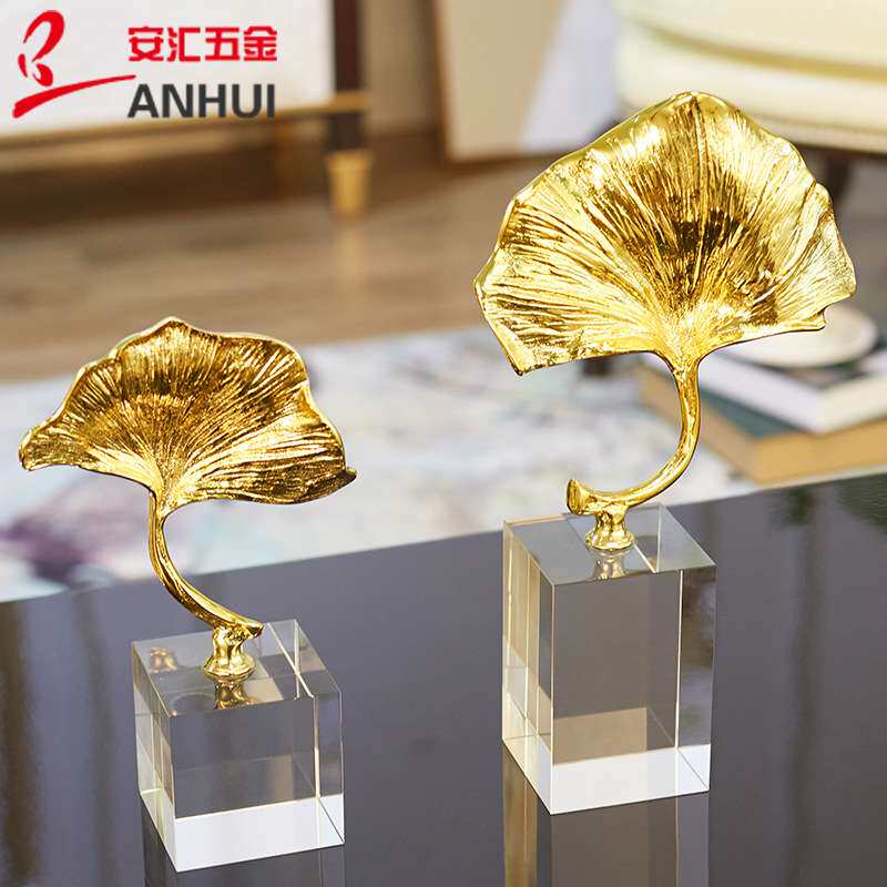 新中式水晶铜银杏摆件创意家居家用客厅装饰玄关装饰品工艺品摆设