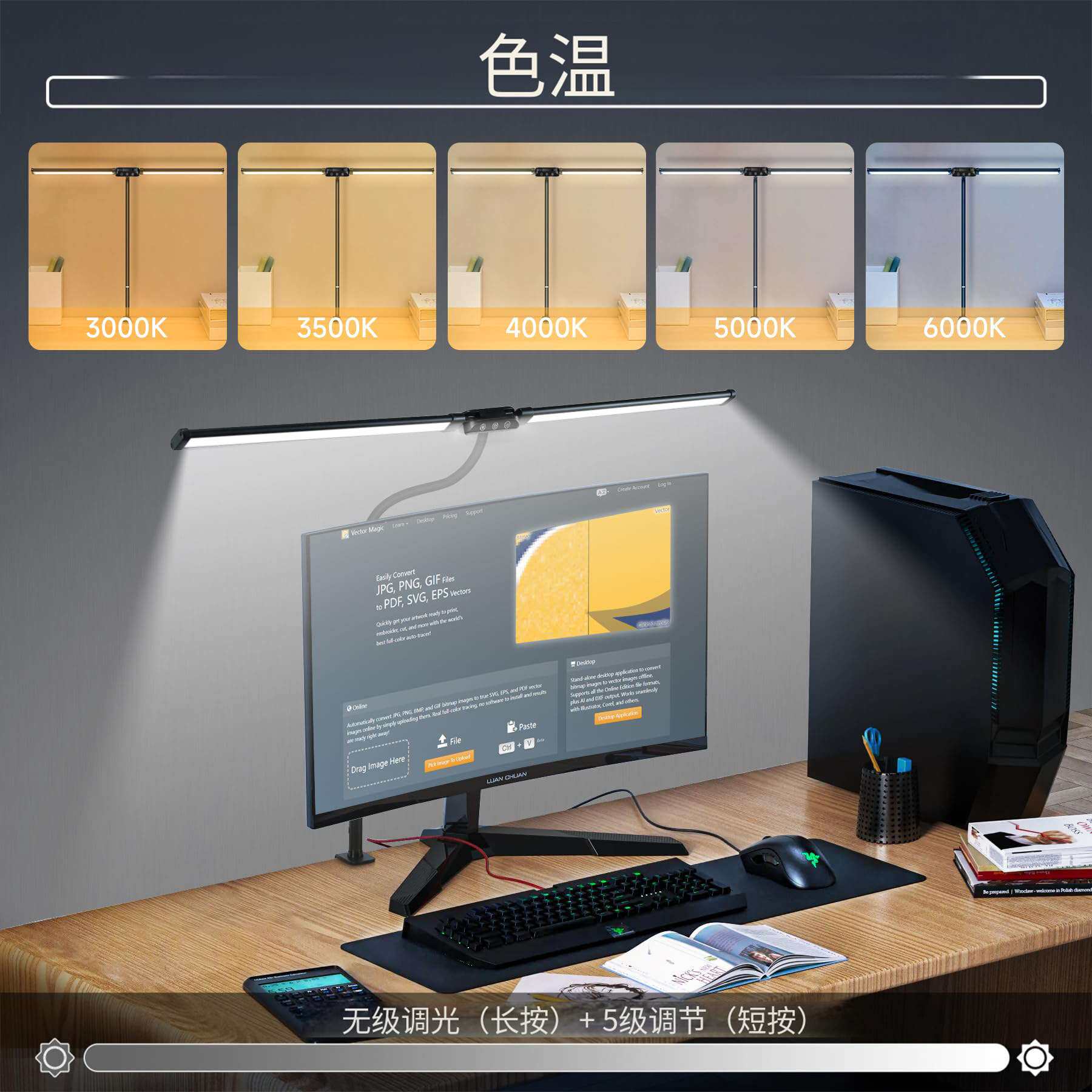 跨境led护眼台灯双头触摸款阅读护眼灯桌面办公显示器usb书夹子灯
