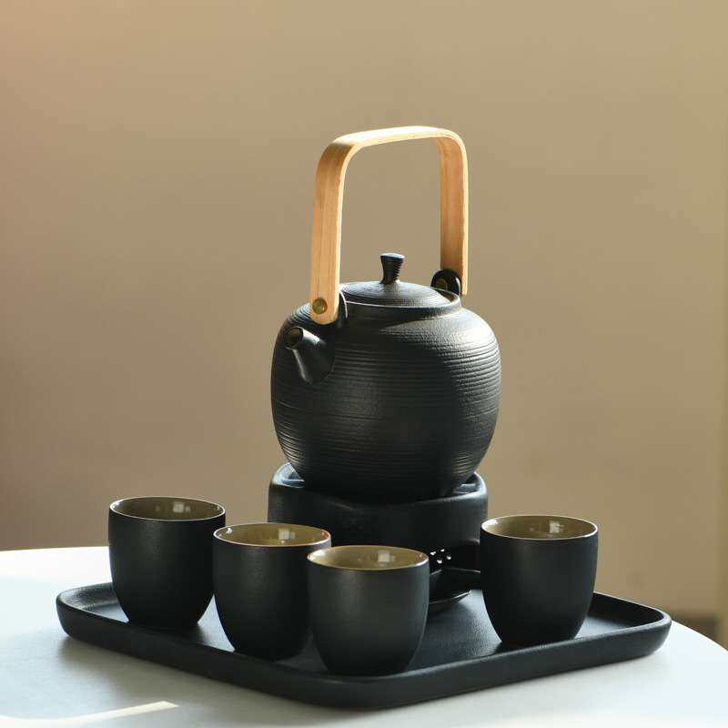 粗陶温茶具套装创意提梁壶加热炉子大号茶杯干泡盘套组陶瓷泡茶器