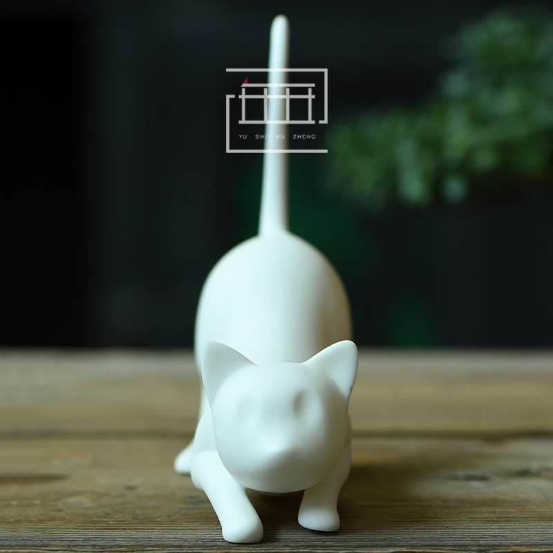 亚光釉白瓷小猫摆件 杂货店工艺家居书柜装饰摆设品创意车载用品
