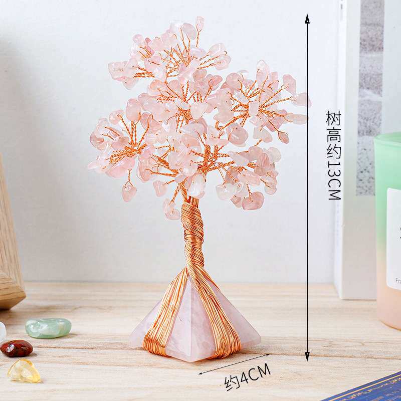 天然水晶金字塔款水晶发财树工艺品摆件碎石树脂能量塔Orgone底座