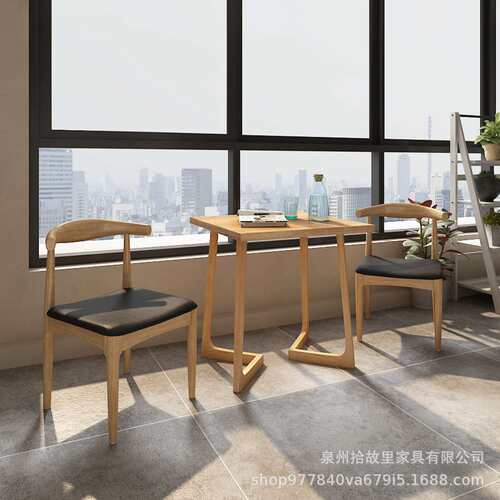 北欧休闲全实木餐桌椅家用沙发边桌饭店餐厅洽谈休闲四人位方桌