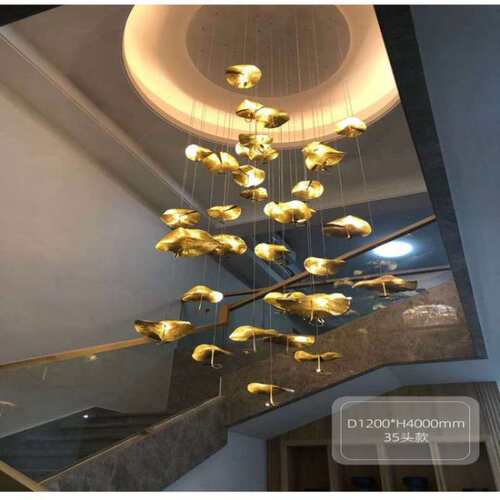 led灯轻奢全铜荷叶客厅餐厅吧台楼梯吊灯设计师个性创意卧室床头