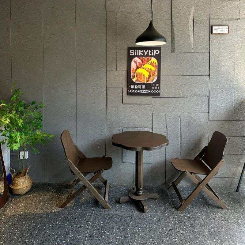 一整套防水复古实木咖啡桌花瓣休闲下午茶茶桌阳台露台中古风桌椅