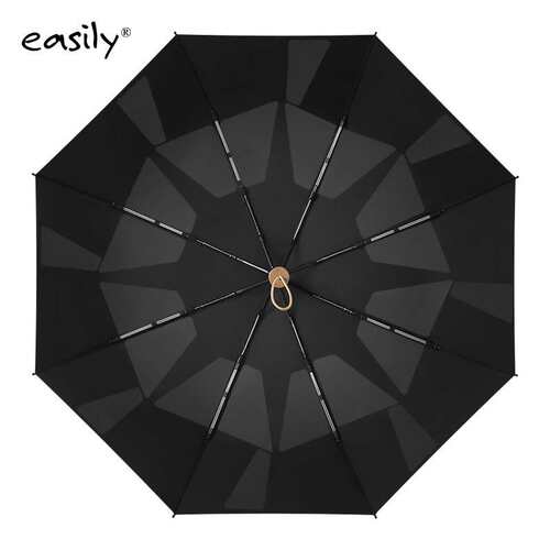 easily三折木柄纯色日系伞折叠易收加固双龙骨抗风伞记忆贴片雨伞