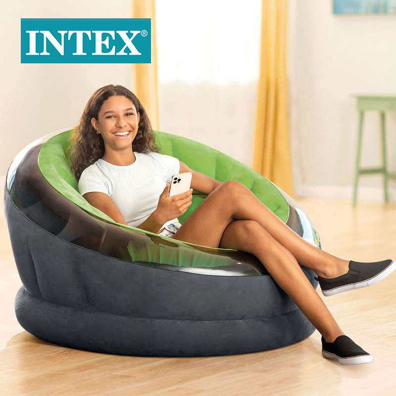 INTEX68581绿色圆形单人充气沙发居家客厅庭院充气座椅榻榻米