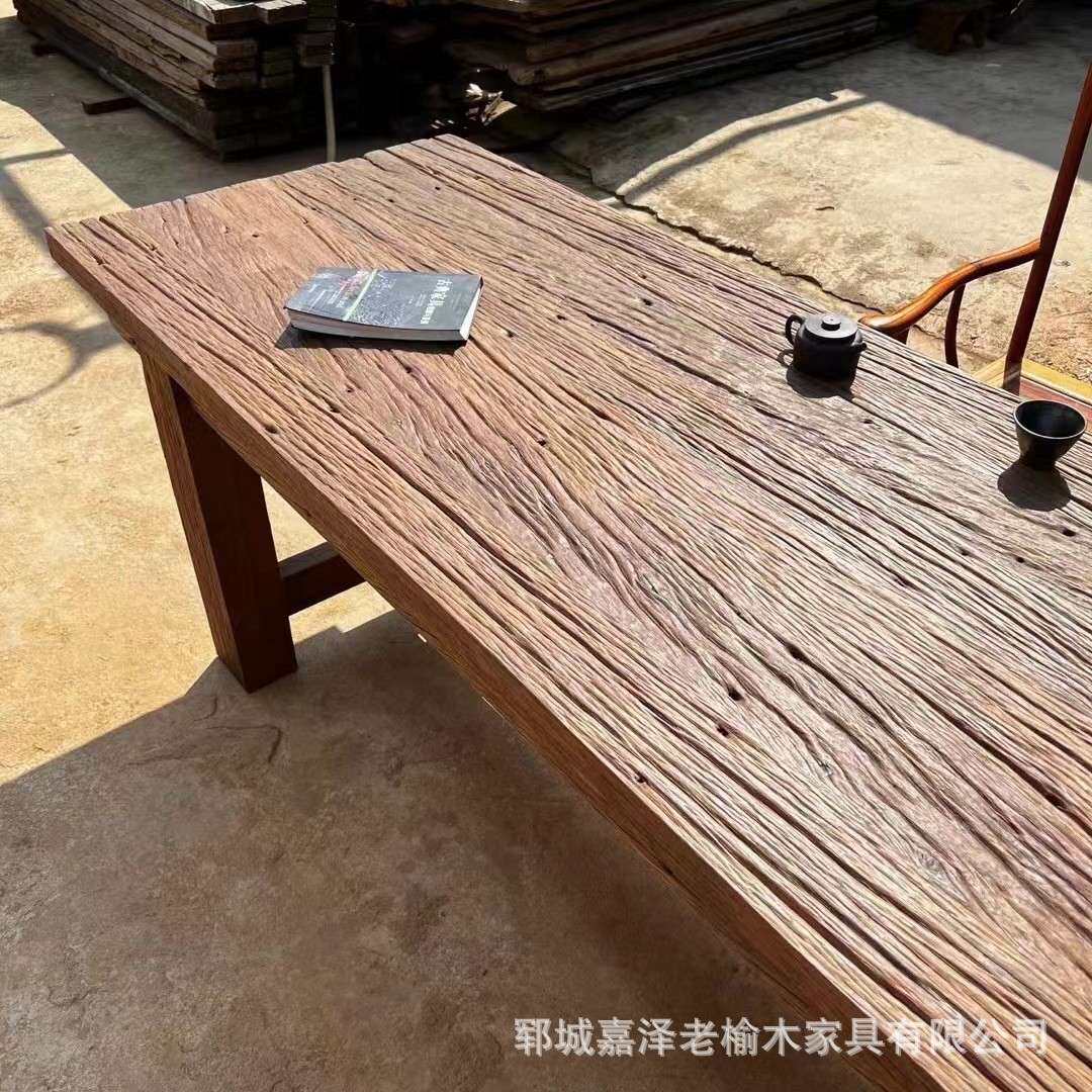 老榆木门板桌面旧木板吧台复古酒吧桌风化老榆木做旧木板边角料