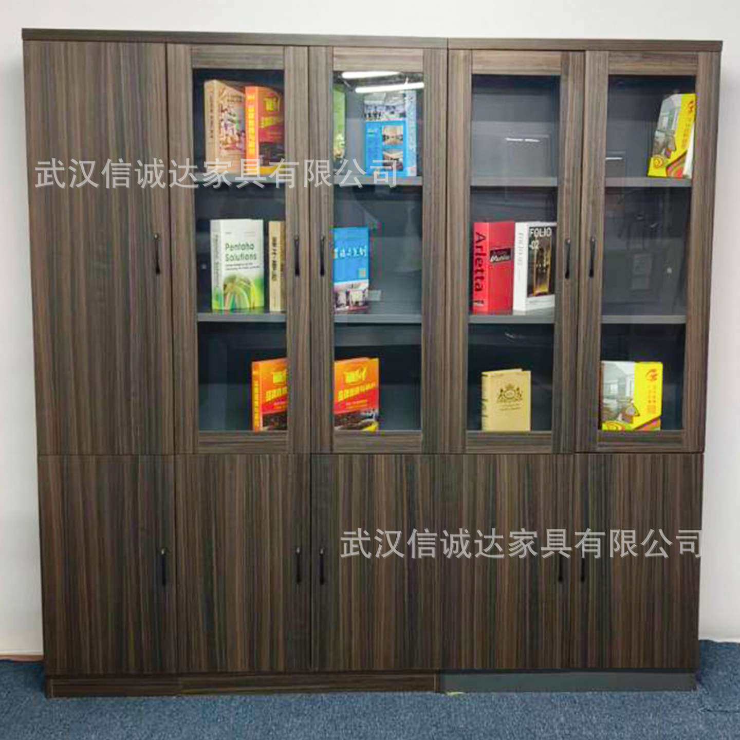 文件高柜木质储物柜落地资料柜档案柜家用带玻璃门收纳柜办公室柜