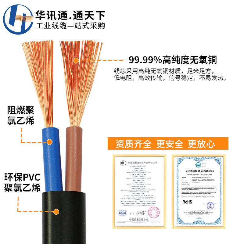 扁形护套线RVVB纯铜2芯*0.3 0.5 0.75 1.0 1.5平方家用电源软线缆