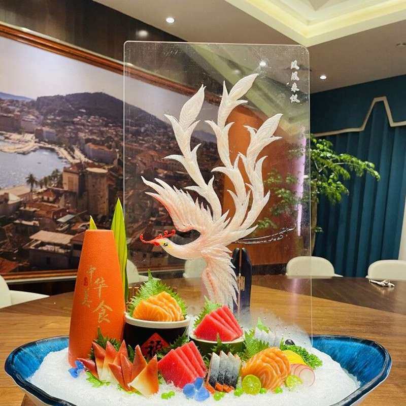 刺身装饰鱼雕盘鱼雕板海鲜姿造亚克力透明板三文鱼摆盘刺身冰雕模
