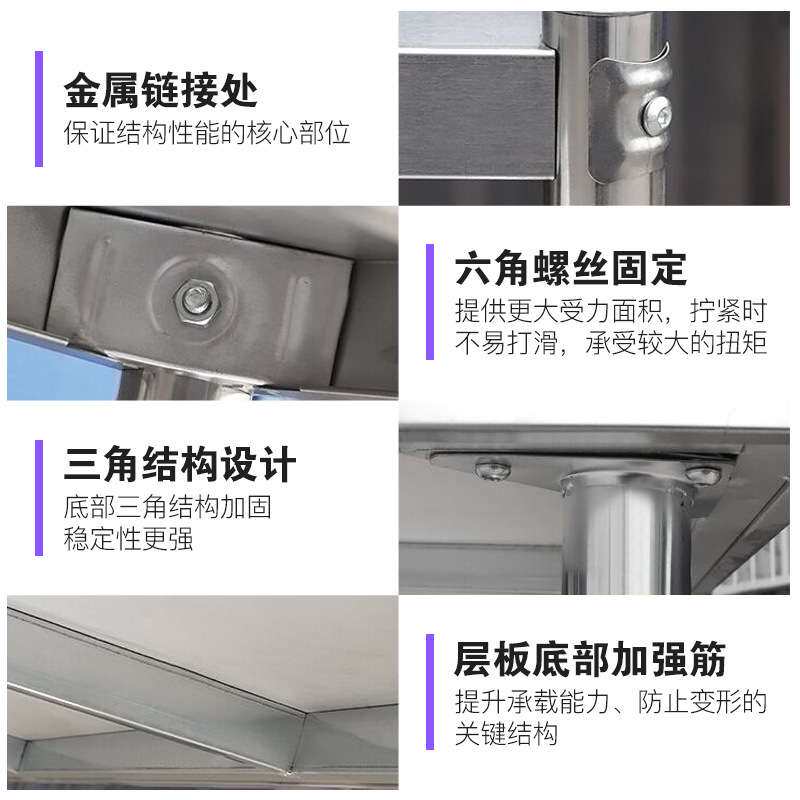 不锈钢三层双层工作台操作台厨房专用打荷台桌子加厚不锈钢工作台