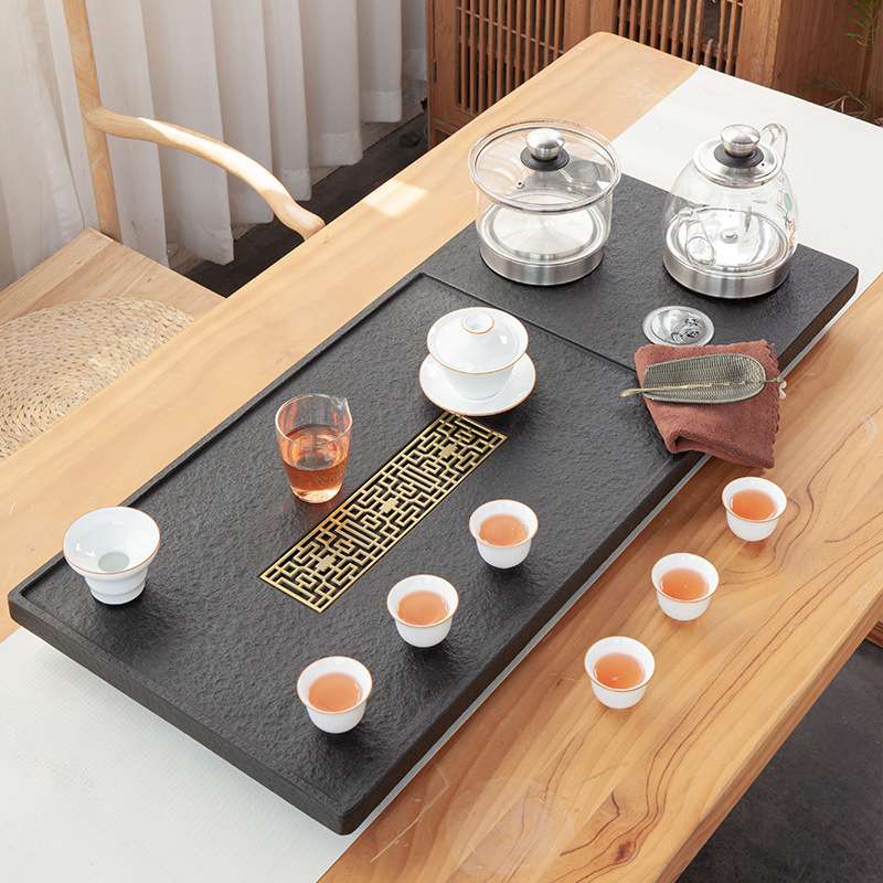 上石坊乌金石茶盘茶具套装电磁炉一体简约全自动茶台茶海托盘茶桌图片