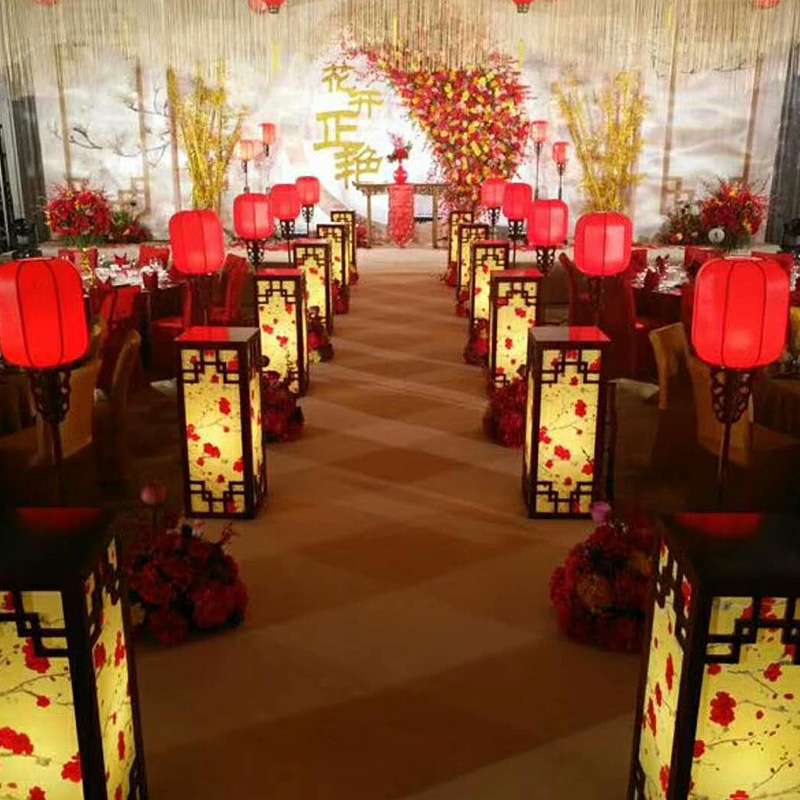 新中式婚庆路引 中国风木质方柱梅花路引中式婚庆道具灯光路引