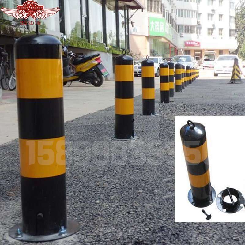 拦车道路防撞柱停车固定桩禁止庄圆形柱子禁止停车黄黑钢管警示柱