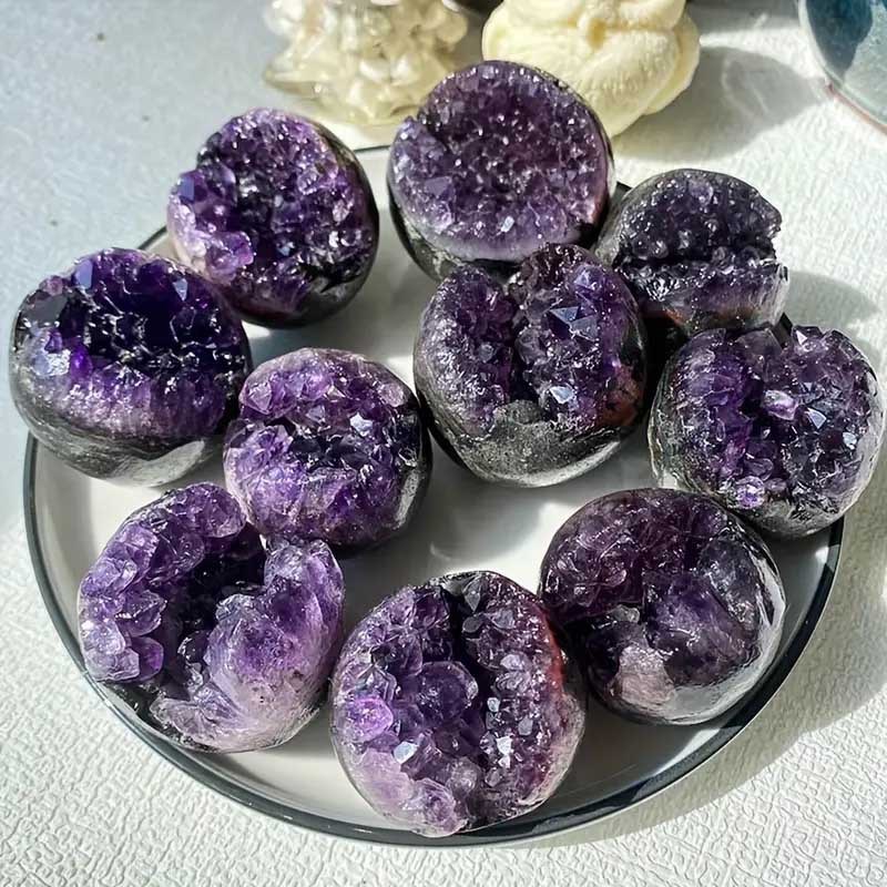 天然紫水晶簇聚宝盆紫晶开口笑钱袋子水晶工艺品办公家具摆件