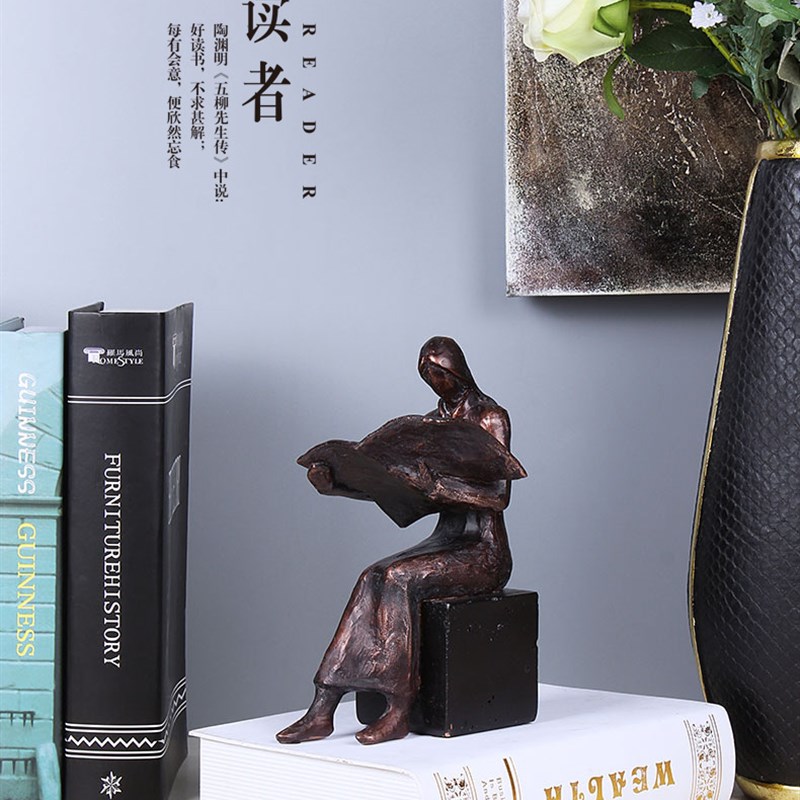 读书者雕塑艺术品人物雕像摆件创意玄关客厅办公小摆件欧式风格