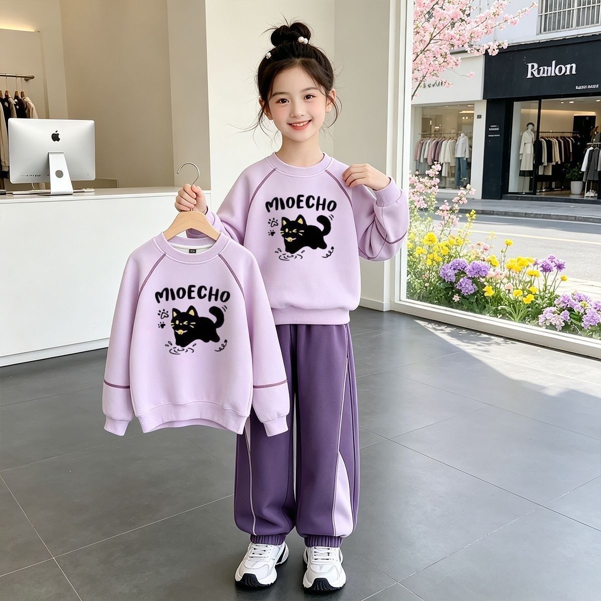 女童秋季套装2026新款印花儿童长裤卫衣卫裤女孩休闲运动两件套潮