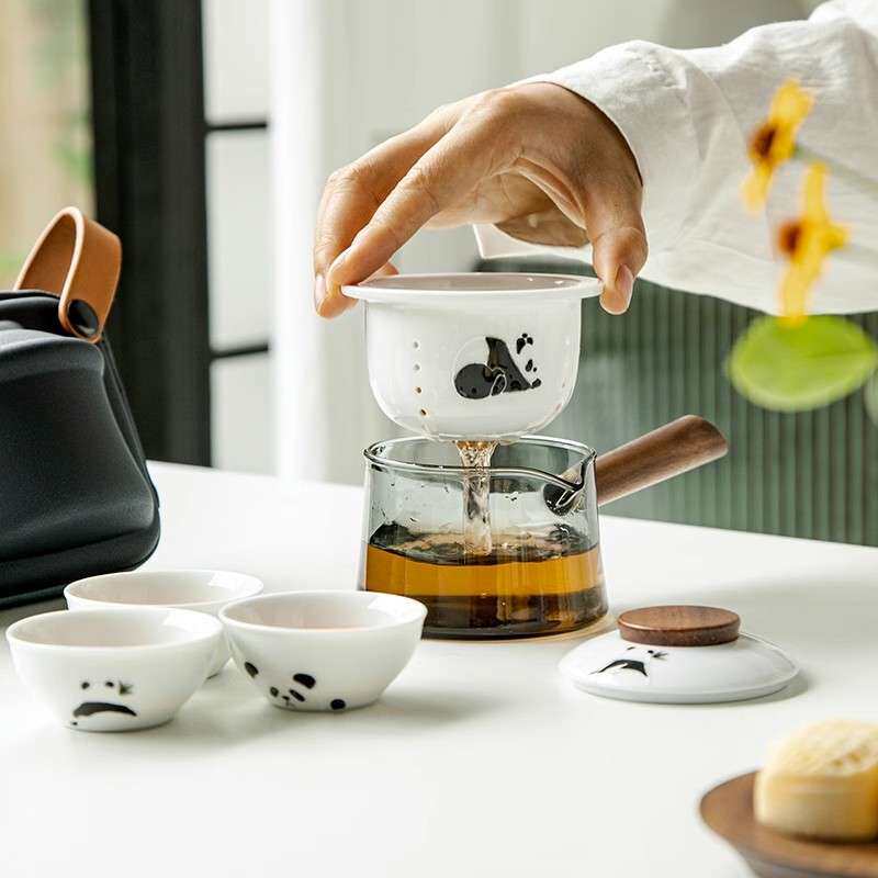 玻璃便携式旅行茶具快客杯一壶三杯茶具套装户外旅游泡茶随行茶壶