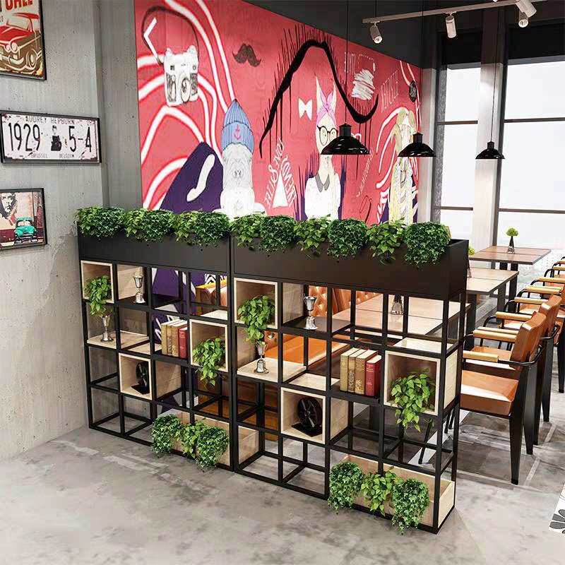 工业风铁艺置物架客厅隔断办公室落地展示架书架实木多层装饰架子