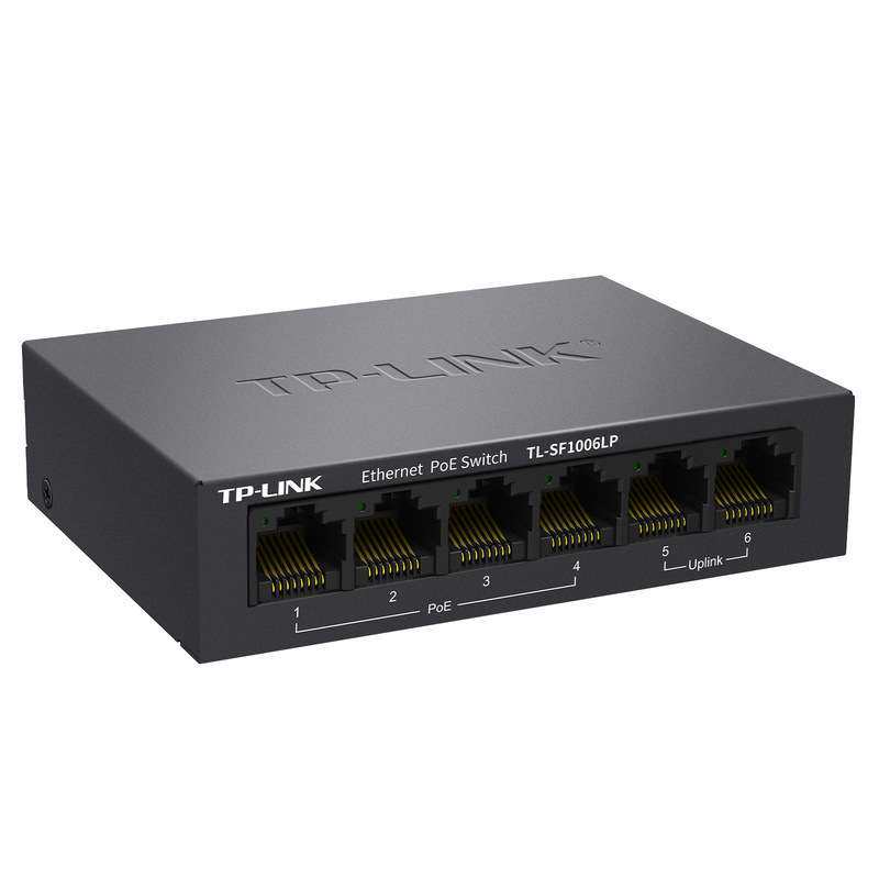 TP-LINK普联SF1006LP标准POE供电48V百兆6口监控分流交换机Switch