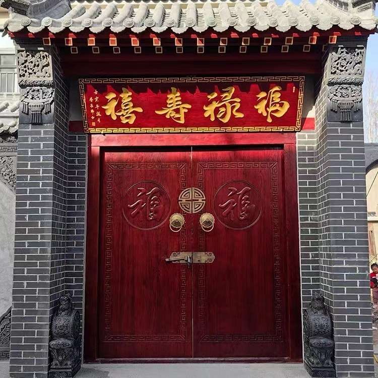 农村老式大门庭院别墅自建房进户双开门家居老式进户门老榆木大门