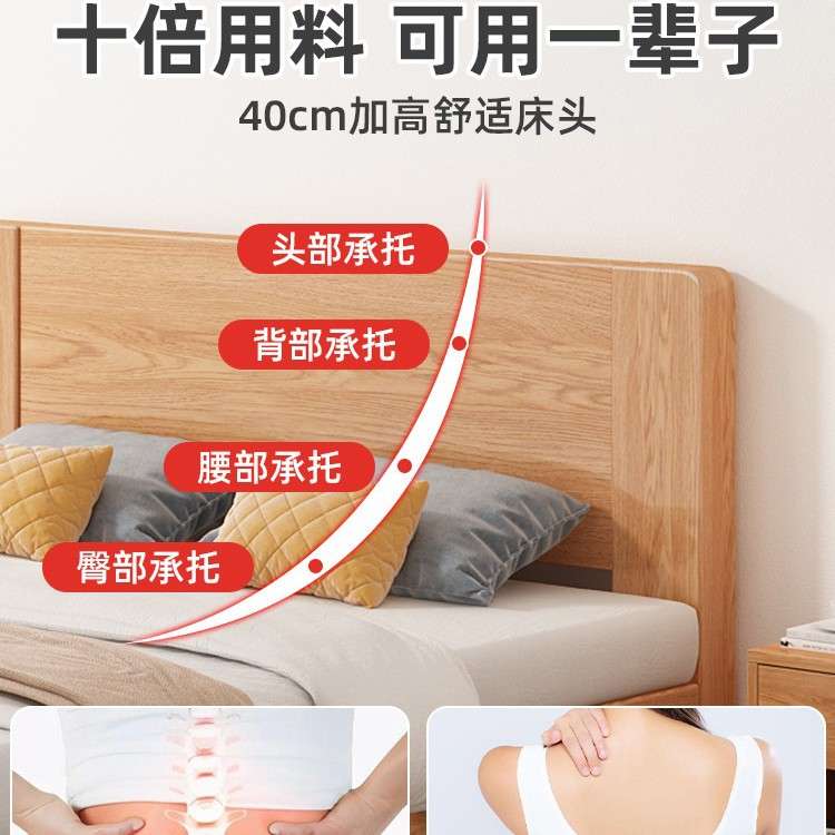 全实木床简约现代双人床主卧1.58米美式床出租房用1.2米单人床架