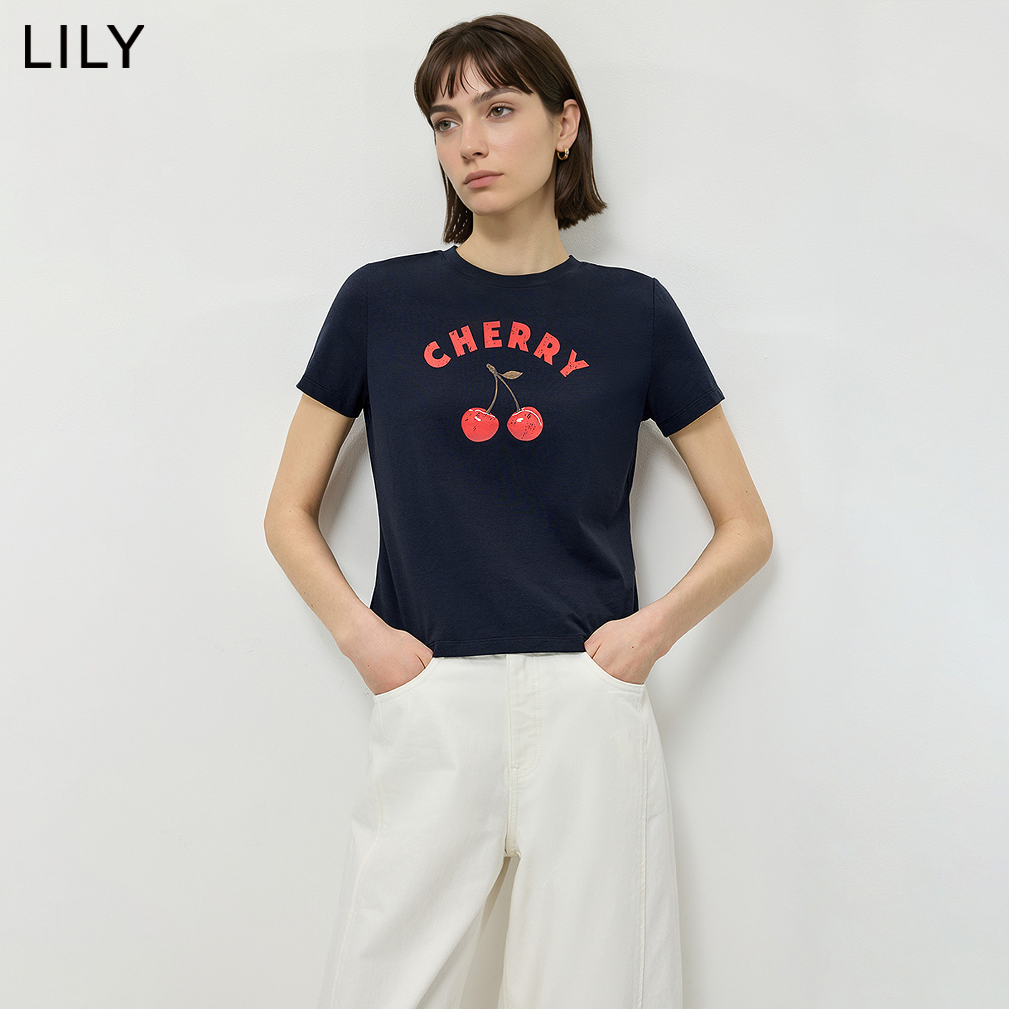 LILY夏季含莱赛尔水果字母T恤